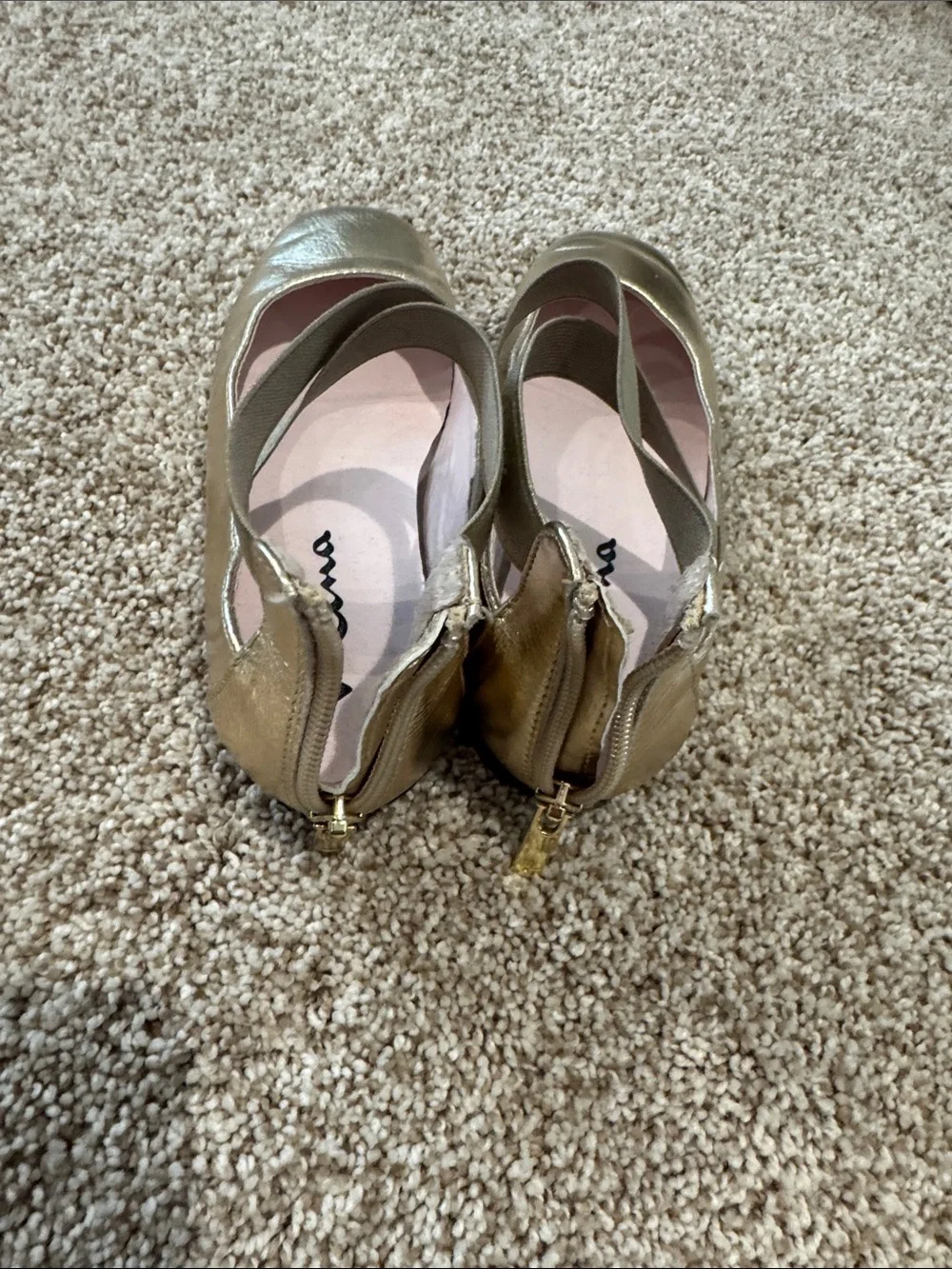 Nina Metallic Gold Mary Jane Flats with Pink Insole